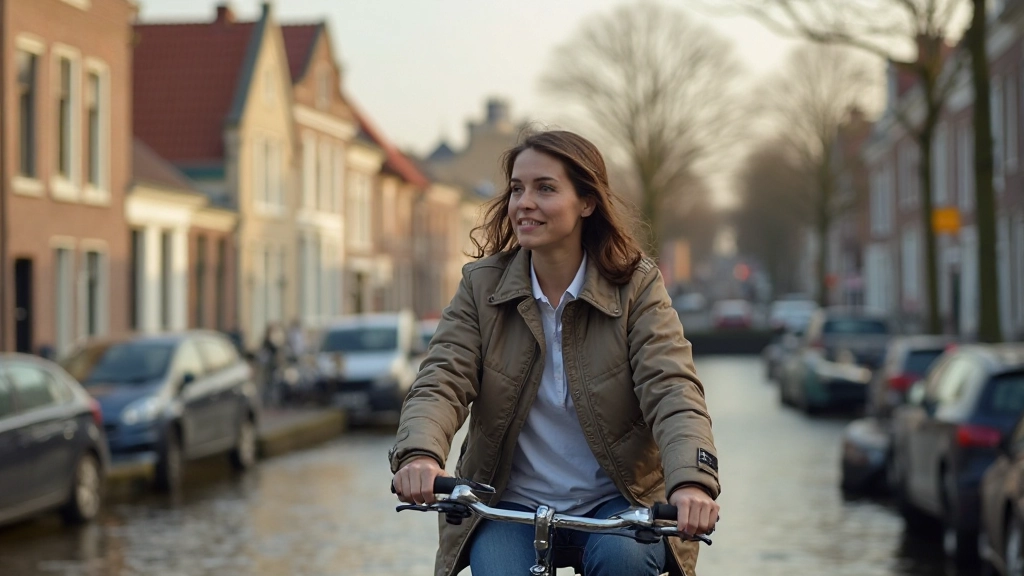 Fietsers rijden door pittoreske Nederlandse kanaalstraat met traditionele architectuur
