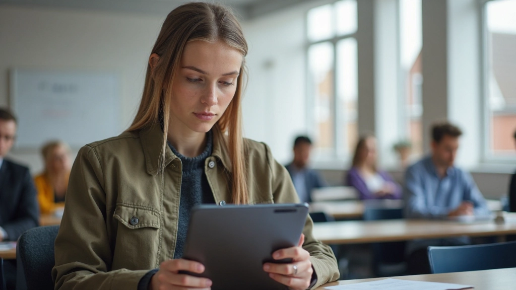 Nederlandse grammatica lessen op tablet met syntaxis notities in klas