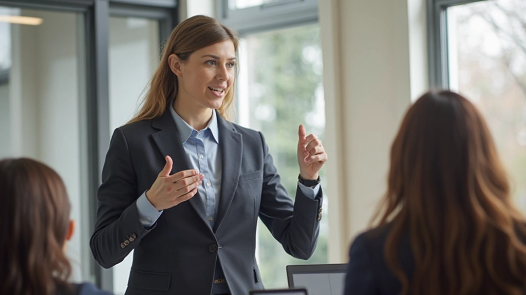 Leraar die enthousiast grammaticaregels aan gemengde groep studenten uitlegt